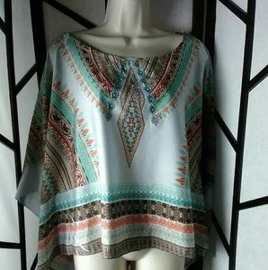 Arden B Aztec Women's Scarf Batwing Top